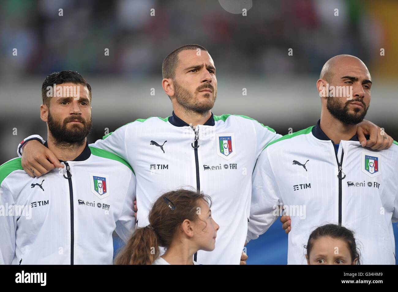 Verona, Italy. 6th June, 2016. International friendly match between Italy and Finland national teams played in Stadio Marc`Antonio Bentegodi, Verona Italy. The match, which Italy won with a 2-0 score, was part of their preparation for the Euro 2016. Antonio Candreva (27’ penalty kick) and Daniele de Rossi (71’) scored the goals Stock Photo